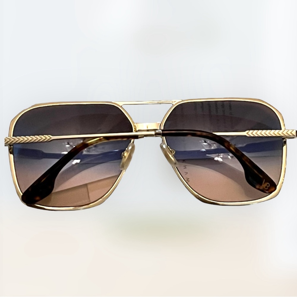 Victoria Beckham Double Bridge V-Line Navigator In Gold-Tortoise- 59mm $325 New - Picture 12 of 14